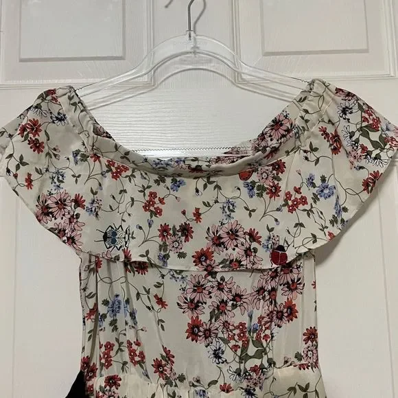 Maje | Modern Cottagecore | Lined |Silk | Butterfly Ladybug Ruffled Floral Dress - Picture 5 of 13